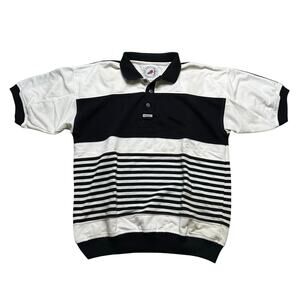 Vintage Greenline International Black White Colorblock Striped Polo Shirt Size L